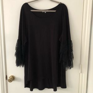 Tunic Length Lace Fluted Sleeve Top | PLUS